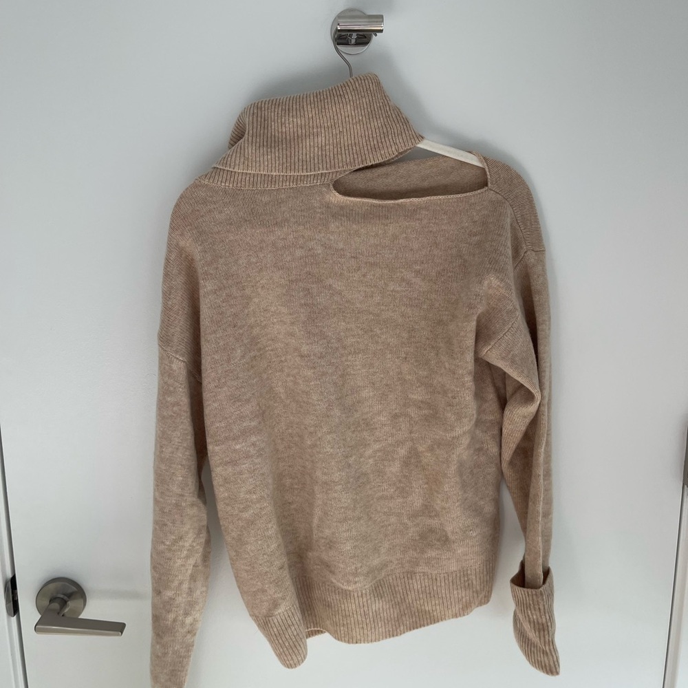 Paige Cozy Tan Women's Sweater Turtle Neck Cut Out